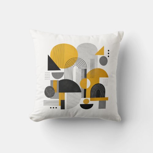 Yellow and black Abstract art Throw Pillow