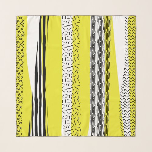 Yellow and Black Abstract Mix Pattern Scarf
