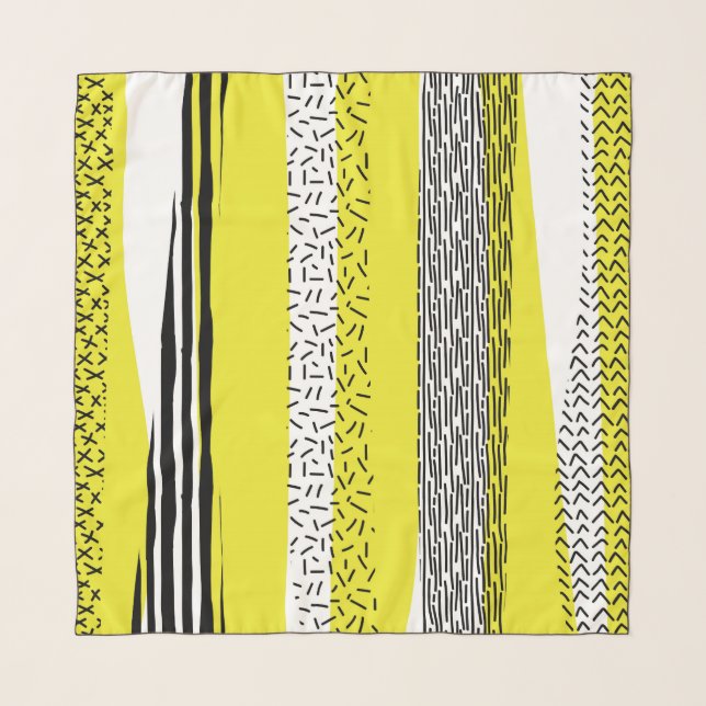Yellow and Black Abstract Mix Pattern Scarf (Front)