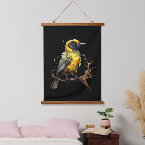 Yellow and Black Abstract Prairie Warbler Hanging Tapestry