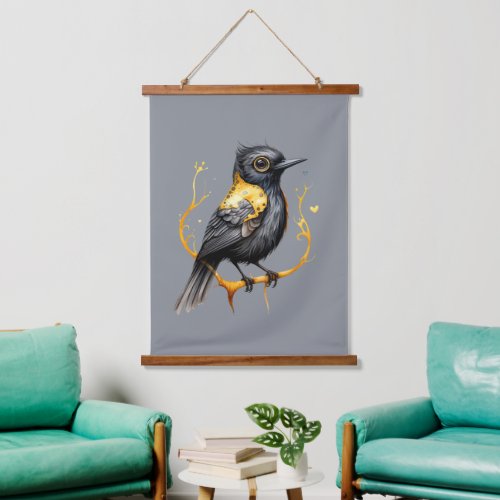 Yellow and Black Abstract Yellow Winged Blackbird Hanging Tapestry