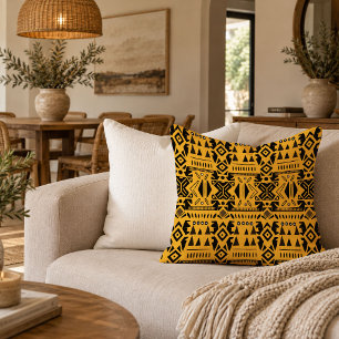 Yellow and black African mud cloth throw pillow