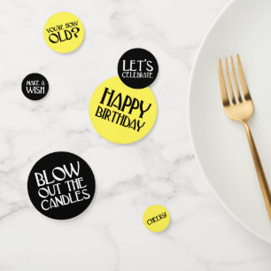 Yellow and Black Art Deco Birthday Phrases Confetti