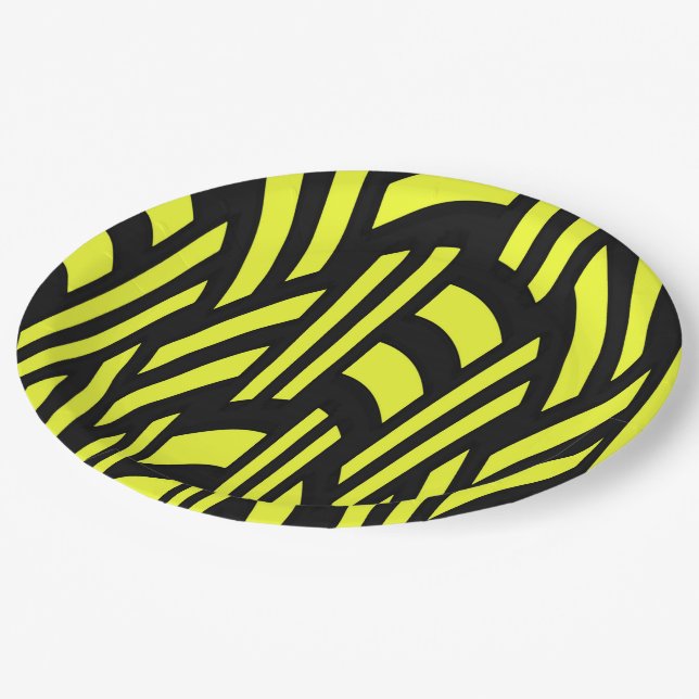 Yellow and Black Art Deco Paper Plates (Angled)
