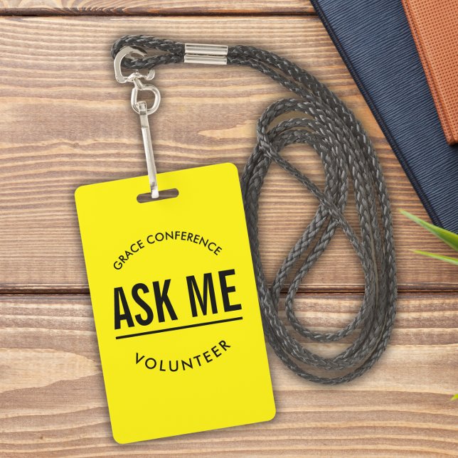 Yellow and black ask me volunteer badge (Creator Uploaded)