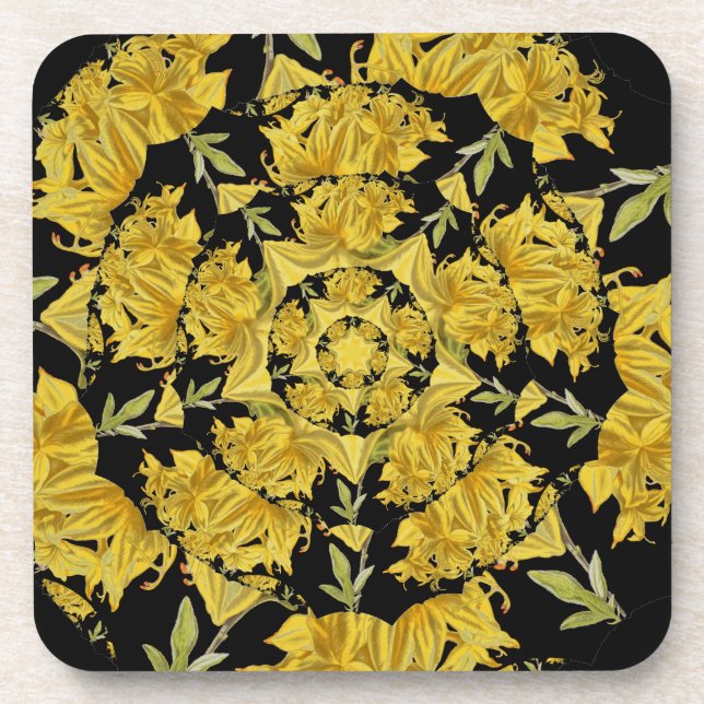 Yellow and black Azalea fractal art Beverage Coaster (Front)