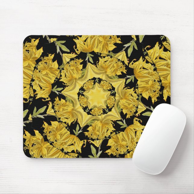 Yellow and black Azalea fractal art Mouse Pad (With Mouse)