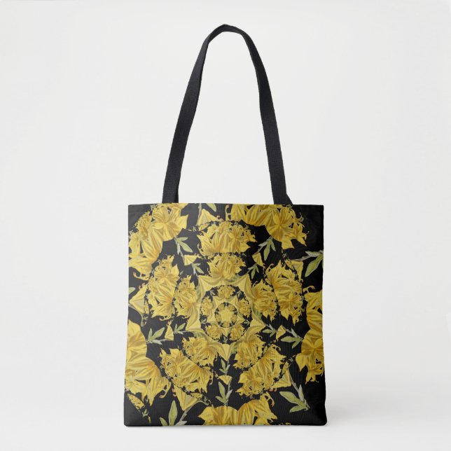 Yellow and black Azalea fractal art Tote Bag (Front)