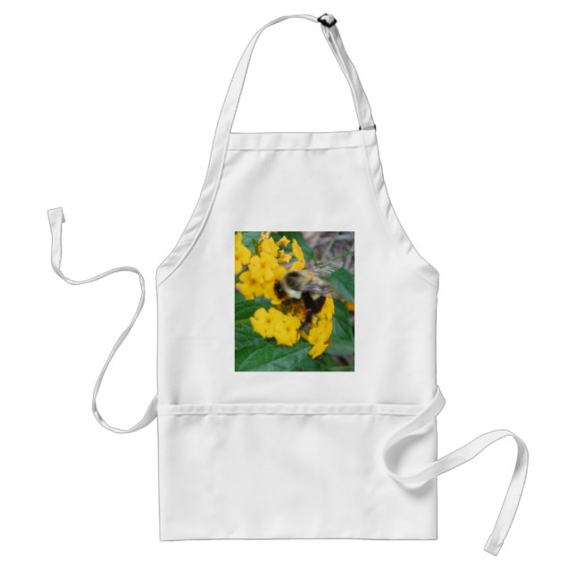 yellow and black Bee on yellow flower Adult Apron (Front)