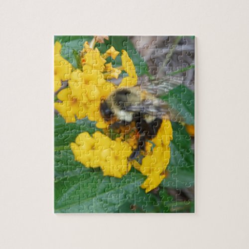 yellow and black Bee on yellow flower Jigsaw Puzzle