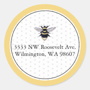 Yellow and Black Bee Return Address Classic Classic Round Sticker