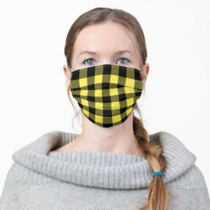 Yellow and Black Buffalo Plaid Adult Cloth Face Mask