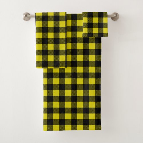 Yellow and Black Buffalo Plaid Bath Towel Set