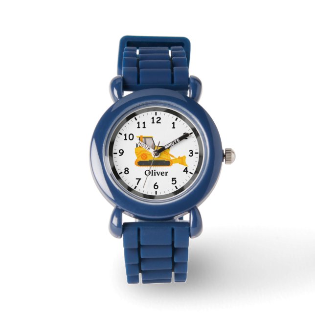 Yellow and Black Bulldozer Heavy Machinery Kids Watch (Front)