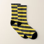 [ Thumbnail: Yellow and Black Bumble Bee Color Stripes Socks ]
