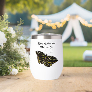 Yellow and Black Butterfly Art Nature Drawing Thermal Wine Tumbler