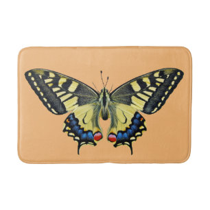 Yellow and black butterfly bath mat