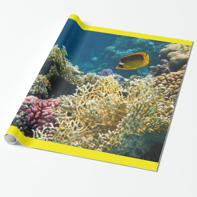 Yellow and Black Butterfly Fish Wrapping Paper (Unrolled)