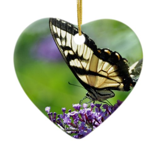 Yellow and Black Butterfly on Lavender Ceramic Ornament