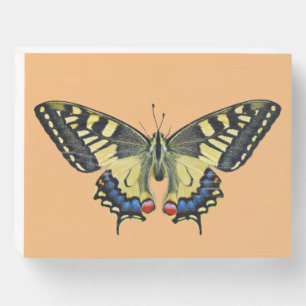 Yellow and black butterfly wooden box sign