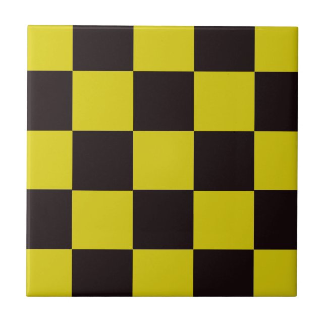Yellow and Black Checkerboard Ceramic Tile (Front)
