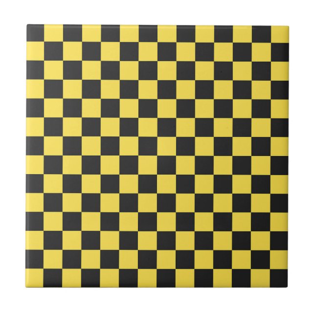 Yellow and black checkerboard pattern ceramic tile (Front)