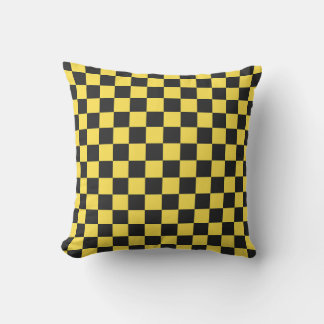 Yellow and black checkerboard pattern throw pillow