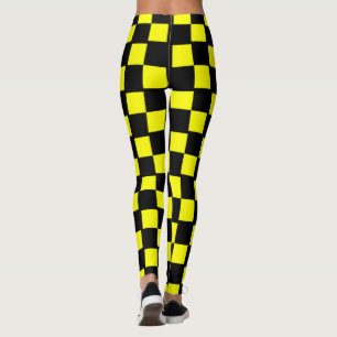 Yellow and Black Checkerboard Squares Leggings