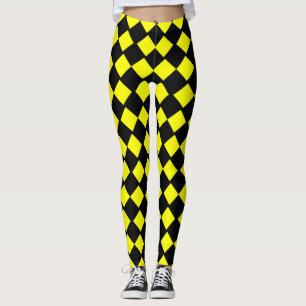 Yellow and Black Checkerboard Squares Leggings