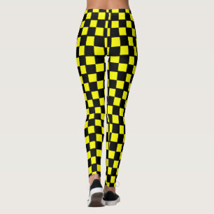 Yellow and Black Checkerboard Squares Leggings