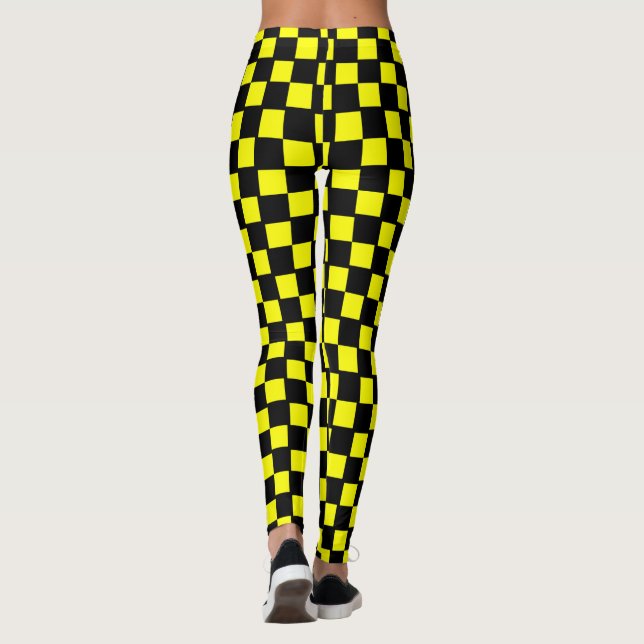 Yellow and Black Checkerboard Squares Leggings (Back)