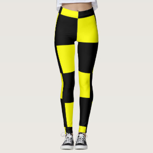Yellow and Black Checkerboard Squares Leggings