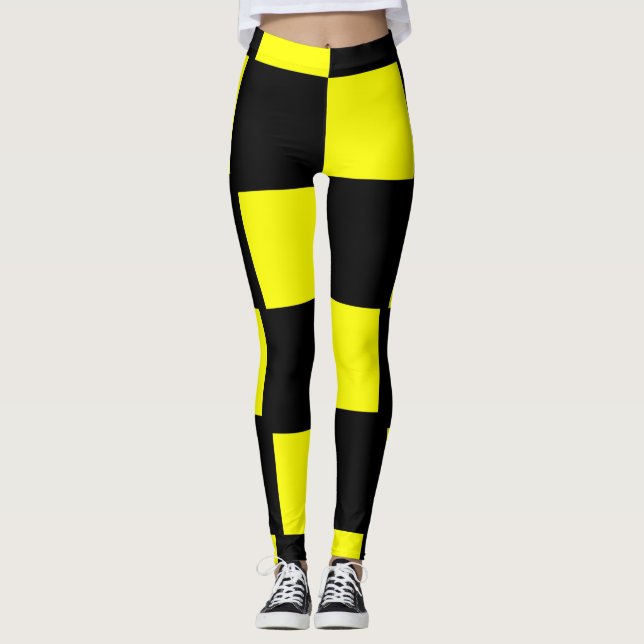 Yellow and Black Checkerboard Squares Leggings (Front)