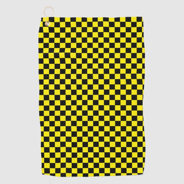 Yellow and Black Checkered checkerboard pattern Golf Towel (Front)