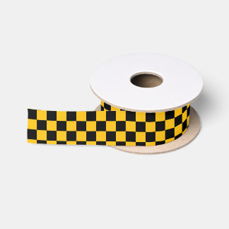 Yellow and Black Checkered Print Satin Ribbon