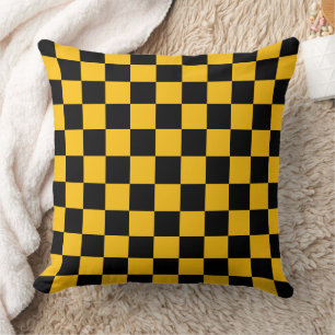 Yellow and Black Checkered Print Throw Pillow