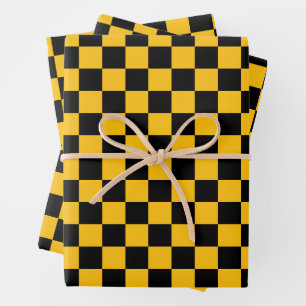 Yellow and Black Checkered Print Wrapping Paper Sheets