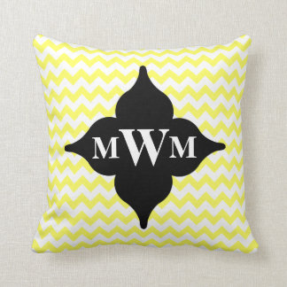 Yellow and black chevron monogram throw pillow