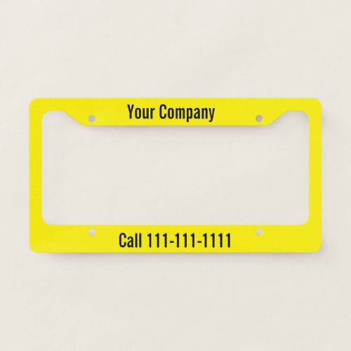 Yellow and Black Company Ad with Phone Number License Plate Frame