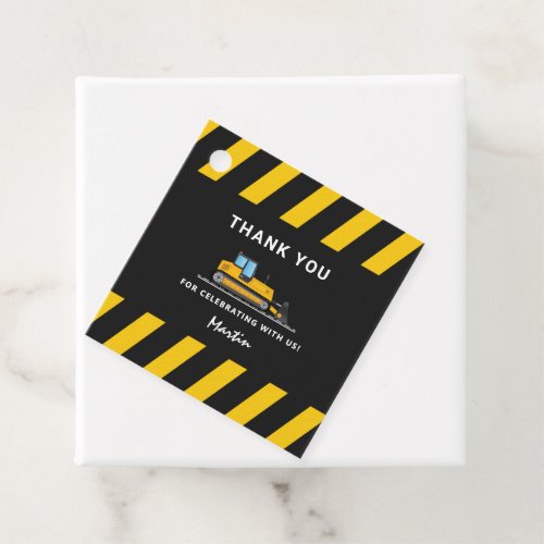 Yellow and Black Construction Birthday Both Sides Favor Tags