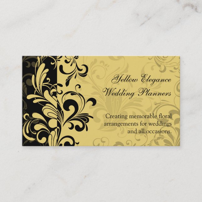 Yellow and Black Contemporary Swirl Business Card (Front)