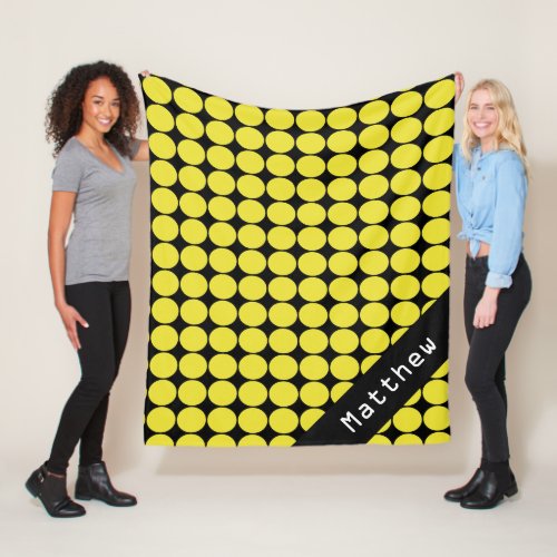 Yellow and Black Custom Name Polka Dots Fleece Blanket