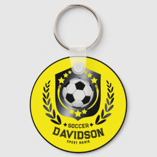 Yellow and Black Custom Soccer Name Gift Keychain