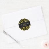 Yellow and Black Damask 1.5" Wedding Sticker (Envelope)