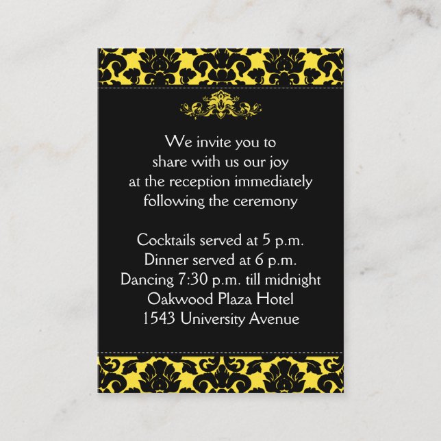 Yellow and Black Damask on Linen Enclosure Card (Front)