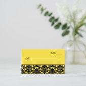 Yellow and Black Damask Place Cards (Standing Front)