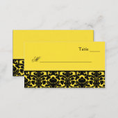 Yellow and Black Damask Place Cards (Front/Back)