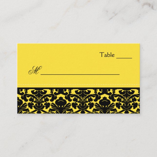 Yellow and Black Damask Place Cards (Front)