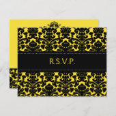 Yellow and Black Damask Reply Card (Front/Back)