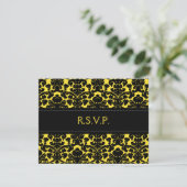 Yellow and Black Damask Reply Card (Standing Front)